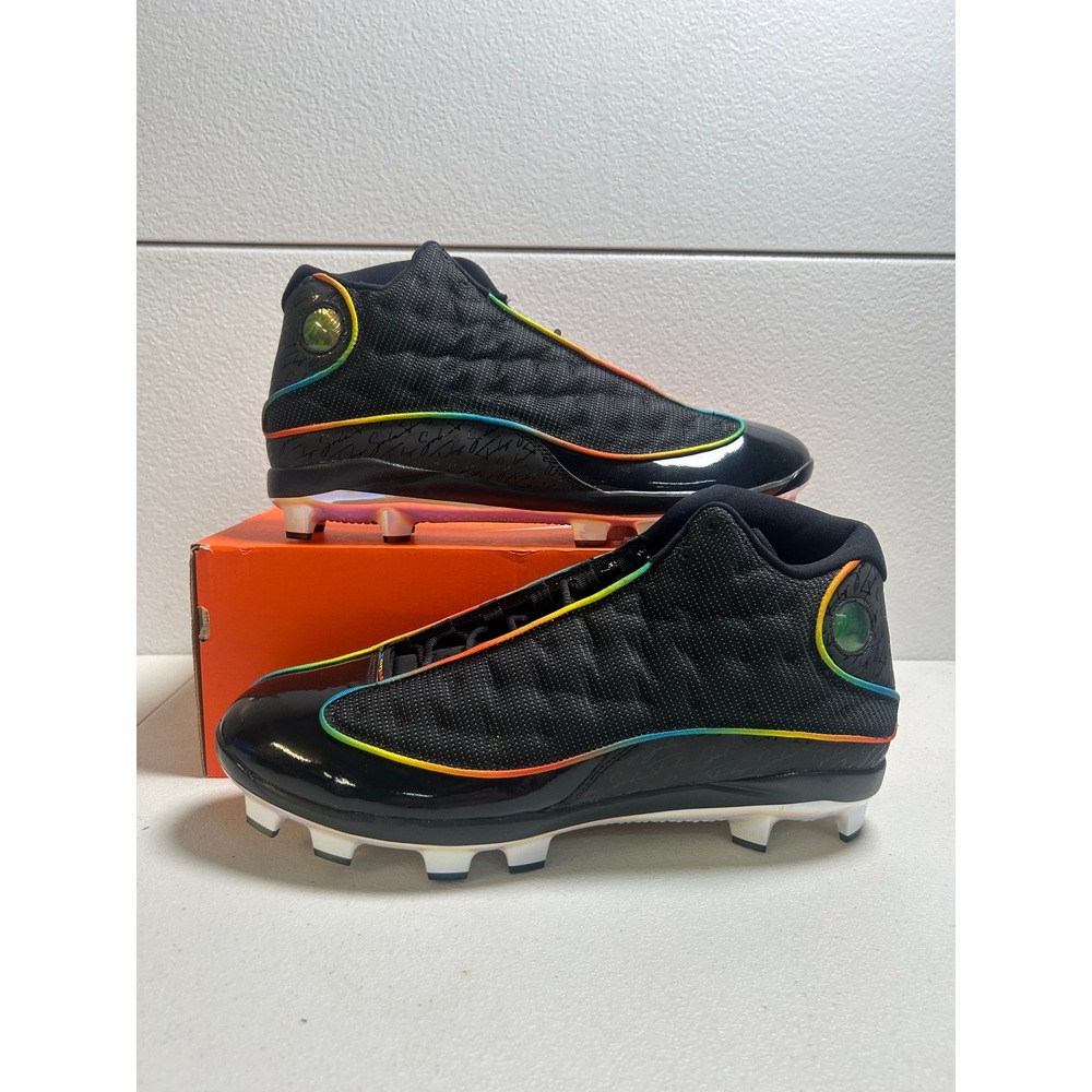 Solefly x Jordan 13 Retro Cleats Black Rainbow Iridescent 15m #2663 - Picture 1 of 6